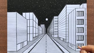 How to Draw a Town in 1Point Perspective [upl. by Amehsat913]