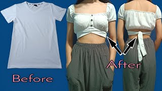 DIY  TURN YOUR PLAIN TSHIRT INTO CROP TOP  AngelSew [upl. by Ailemaj]