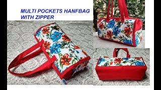 MULTI POCKETS HANDMADE HANDBAG WITH ZIPPER  CUTTING AND STITCHING  LADIES PURSE  TRAVEL BAG [upl. by Ahseirej]