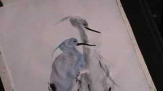 Blue Heron Sumie Painting with Waterbrush [upl. by Ronnholm]