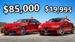 2024 Alfa Romeo Giulia Quadrifoglio vs The Cheapest Giulia You Can Buy [upl. by Mosnar522]