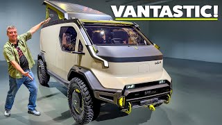 New Kia WKNDR Is the Craziest Camper Van Ever It Generates Power While Standing Still [upl. by Neelram960]