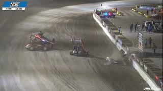 Big wreck at Volusia Speedway during the World of Outlaws Sprint Car feature 2924 [upl. by Kramal26]