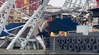 A rescue team from the unified command is clearing steel debris on the Dali ship [upl. by Athelstan]