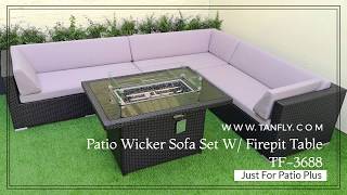 TANFLY Patio Wicker Sofa Set with Firepit Table TF3688 [upl. by Ahtabbat]