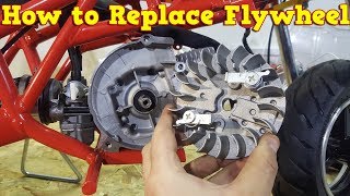 How to Replace Flywheel in 2 Stroke Pocket Bike Engine PS50 from Nitro Motors [upl. by Kusin]