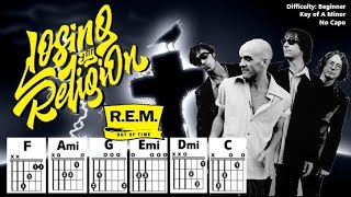 LOSING MY RELIGION NO CAPO by REM Beginner Guitar Chord TAB amp Strum PlayAlong w Lyrics [upl. by Eirena208]