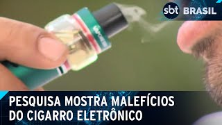 Nicotina em cigarro eletrônico é seis vezes maior do que em cigarro comum  SBT Brasil 290524 [upl. by Amsden]