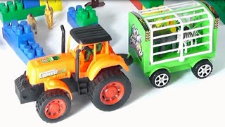 Tractor for children Learn wild animals in English Cartoons for babies 1 year [upl. by Morgenthaler]