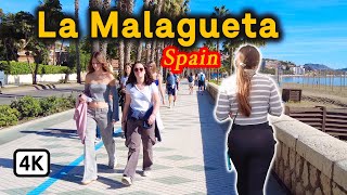 La Malagueta Beach Malaga Spain 🇪🇸 Sunshine Walk in Costa del Sol Spain ☀️ Andalucia 4k [upl. by Arleyne]