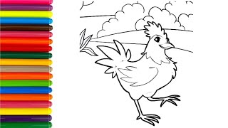 Drawing And Coloring Easy a Cute Rooster🐓🐔🌈 Drawing for Kids and Toddlers 🐓🐔🌈 Art Painting idea 122 [upl. by Kopaz]