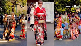 4k hdr japan walk January 9 2023 comingofage ceremony Beautiful Japanese girls wearing kimonos [upl. by Eimia]