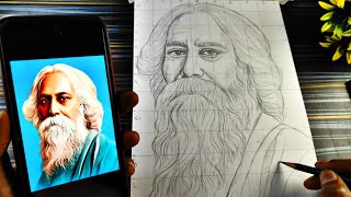 Rabindranath Tagore Drawing Outline How to draw Rabindranath Tagore Pencil drawing step by step [upl. by Turro]