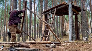 Building a treehouse in the forest at a height of 3 meters Part 2 [upl. by Korb]