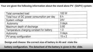 Sizing of Battery  Standalone PV system  How to calculate [upl. by Maryjo]