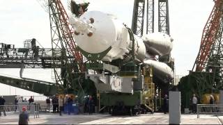 The Expedition 45 Visiting Crew Soyuz Rocket Moved to Launch Pad [upl. by Enaht165]