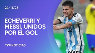 Las similitudes entre el gol de Echeverri y el de Messi a Brasil [upl. by Oiramad]