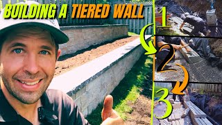 Tiered Retaining Wall Construction  StepbyStep FULL Build [upl. by Lleda]