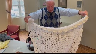 Senior volunteer crochets blankets for hospice patients [upl. by Ysset203]