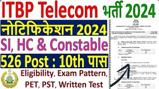 ITBP Constable Telecom Recruitment 2024 ITBP Telecom Vacancy 2024 ITBP Telecom Notification 2024 [upl. by Himelman47]