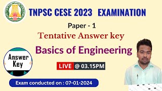 TNPSC CESE 2024 BASICS OF ENGINEERING I Tentative Answer Key I Exam Conducted on 07012024 [upl. by Linnie]