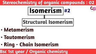 Metamerism  Tautomerism  Ringchain isomerism  Stereochemistry of organic compoundsBsc 1st year [upl. by Llerref9]