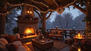 Snowy Winter Porch with Fireplace ❄️ Relaxing Snowfall amp Crackling Fire for Sleep [upl. by Regen]