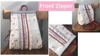 DIY リュックサック 作り方 Back pack mochila zaino tutorial Front Zipper [upl. by Assisi]