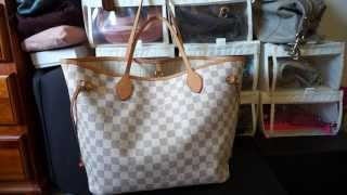 Louis Vuitton Damier Azur MM Neverfull  Review and Contents [upl. by Neelyaj]