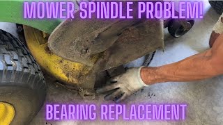 John Deere Mower Blade Loose How to replace the Lower bearing in a Spindle D120 42quot Deck [upl. by Imar958]