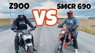 Kawasaki Z900 VS KTM SMCR 690 Drag Race  A248 PS [upl. by Ailuj]