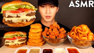 ASMR MUKBANG DOUBLE CHEESEBURGER amp ONION RING amp CHICKEN NUGGETS amp CURLY FRIES No Talking [upl. by Neville]