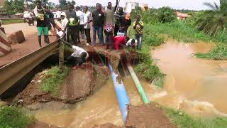 KampalaMasaka highway Traffic diverted as road section caves in Kyengera [upl. by Ellehcir]