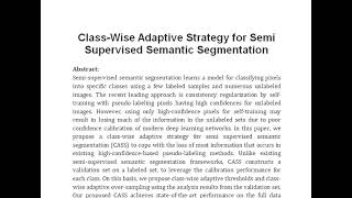 Class Wise Adaptive Strategy for Semi Supervised Semantic Segmentation [upl. by Aiuqat312]