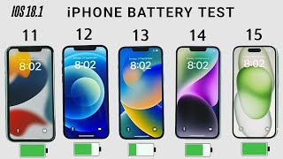 iPhone 15 vs 14 vs 13 vs 12 vs 11 Battery Test  iOS 181 BATTERY TEST [upl. by Ahso]