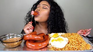 KIELBASA SAUSAGES AND CURRY SPICY NOODLE MUKBANG [upl. by Kcered]