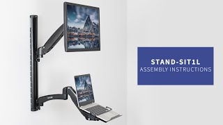 STANDSIT1L Sit to Stand Single Monitor amp Laptop Wall Mount Workstation Assembly by VIVO [upl. by Tella]