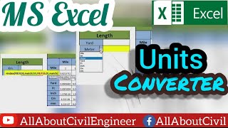 How to Make Units Converter in Excel Sheet  Drop Down List  Easy Way  All About Civil Engineer [upl. by Goldarina492]