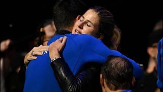 Mirka Federer HUGS Djokovic Nadal Murray Tsitsipas and all of team Europe [upl. by Filbert416]