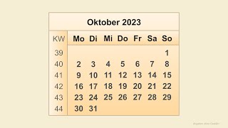 Kalender Oktober 2023 [upl. by Ahsemrac]