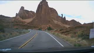 Windshield view in scenic Arches national park [upl. by Maccarthy]