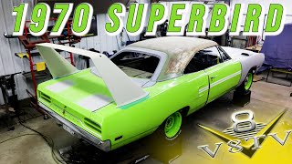 1970 Plymouth Superbird 392 HEMI 6Speed Restomod Transformation at V8 Speed and Resto Shop V8TV [upl. by Netnert103]