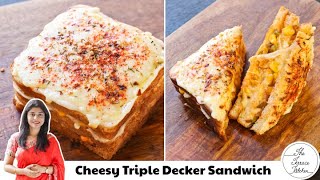 Cheesy Triple Decker Sandwich  Street Style Sandwich Recipe  The Terrace Kitchen [upl. by Enyala]