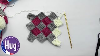 Crochet tunisien  Couverture pour bébé  Entrelac en ronds avec départ au milieu  Veronika Hug [upl. by Goldie713]