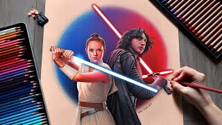 Drawing STAR WARS with Colored Pencils KYLO REN  REY Time Lapse [upl. by Bogie]