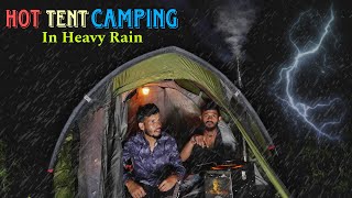 Camping in Heavy Rain amp Lightning Thunderstorm  Hot Tent Camping In Deep Forest  Winter Camping [upl. by Manning]