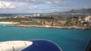 Onboard airplane landing in St Maarten SXM Maho Beach Delta Boeing 737700 [upl. by Rohclem]