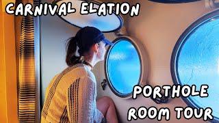 Carnival Elation Interior wPorthole Room Tour [upl. by Ahtinak]