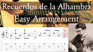 RECUERDOS DE LA ALHAMBRA  Tarrega  Easy Arr no tremolo  Tutorial with TAB  Fingerstyle Guitar [upl. by Kancler]