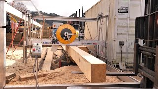 FAST Automated Sawmill cutting 8x10 Gum Beam in 2 Mins HANDS FREE [upl. by Ahsennod]